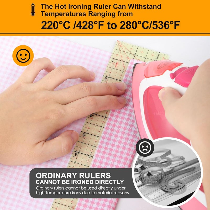 MYLbeter Hot Hem Ruler, 10x2.5inch Rectangular Ironing Ruler, Heat Resistant, Non-Slip, Sewing Tools for Quilting, Patchwork, DIY Craft Supplies - Image 3